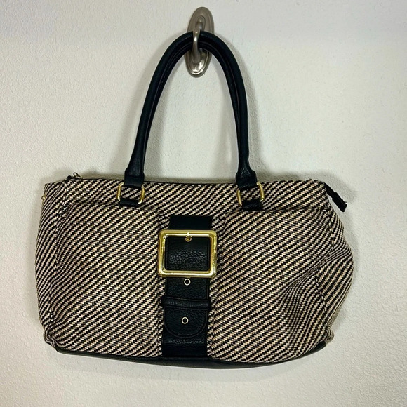 Olivia & Joy Y2K Revival Black & Tan Straw Vegan Leather Satchel Shoulder Bag - Picture 1 of 11